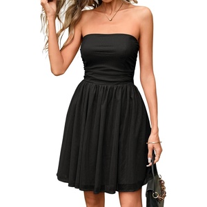 image:imageRVivimos Womens Tulle Sequin Homecoming Dresses Tube Sleeveless Tie Waist ALine Puffy Sparkly Party Mini Dress ClubwearBlack