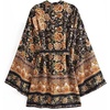 image:imageRVivimos Beach Cover Ups for Women Vintage Kimono Cardigan Long Sleeve Boho Floral Print Swimsuit Wrap Mini Dress with BeltBlack