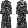 image:imageRVivimos Fall Dresses for Women Long Sleeve Pleated Casual Mock Neck Elegant Print Maxi Dress with BeltBlack