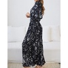 image:imageRVivimos Fall Dresses for Women Long Sleeve Pleated Casual Mock Neck Elegant Print Maxi Dress with BeltBlack