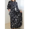image:imageRVivimos Fall Dresses for Women Long Sleeve Pleated Casual Mock Neck Elegant Print Maxi Dress with BeltBlack
