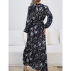 image:imageRVivimos Fall Dresses for Women Long Sleeve Pleated Casual Mock Neck Elegant Print Maxi Dress with BeltBlack