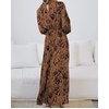 image:imageRVivimos Fall Dresses for Women Long Sleeve Pleated Casual Mock Neck Elegant Print Maxi Dress with BeltBrown