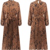 image:imageRVivimos Fall Dresses for Women Long Sleeve Pleated Casual Mock Neck Elegant Print Maxi Dress with BeltBrown