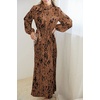 image:imageRVivimos Fall Dresses for Women Long Sleeve Pleated Casual Mock Neck Elegant Print Maxi Dress with BeltBrown