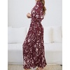 image:imageRVivimos Fall Dresses for Women Long Sleeve Pleated Casual Mock Neck Elegant Print Maxi Dress with BeltBurgundy