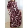 image:imageRVivimos Fall Dresses for Women Long Sleeve Pleated Casual Mock Neck Elegant Print Maxi Dress with BeltBurgundy