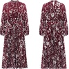 image:imageRVivimos Fall Dresses for Women Long Sleeve Pleated Casual Mock Neck Elegant Print Maxi Dress with BeltBurgundy