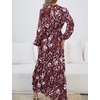image:imageRVivimos Fall Dresses for Women Long Sleeve Pleated Casual Mock Neck Elegant Print Maxi Dress with BeltBurgundy