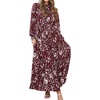 image:imageRVivimos Fall Dresses for Women Long Sleeve Pleated Casual Mock Neck Elegant Print Maxi Dress with BeltBurgundy