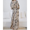 image:imageRVivimos Fall Dresses for Women Long Sleeve Pleated Casual Mock Neck Elegant Print Maxi Dress with BeltKhaki