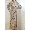 image:imageRVivimos Fall Dresses for Women Long Sleeve Pleated Casual Mock Neck Elegant Print Maxi Dress with BeltKhaki