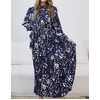 image:imageRVivimos Fall Dresses for Women Long Sleeve Pleated Casual Mock Neck Elegant Print Maxi Dress with BeltNavyblue