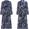 image:imageRVivimos Fall Dresses for Women Long Sleeve Pleated Casual Mock Neck Elegant Print Maxi Dress with BeltNavyblue