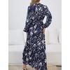 image:imageRVivimos Fall Dresses for Women Long Sleeve Pleated Casual Mock Neck Elegant Print Maxi Dress with BeltNavyblue