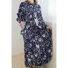 image:imageRVivimos Fall Dresses for Women Long Sleeve Pleated Casual Mock Neck Elegant Print Maxi Dress with BeltNavyblue