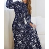 image:imageRVivimos Fall Dresses for Women Long Sleeve Pleated Casual Mock Neck Elegant Print Maxi Dress with BeltNavyblue