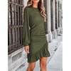 image:imageRVivimos Fall Elegant Dresses for Women Long Sleeve Crewneck Trendy Ruched Ruffle Hem Spring Casual Mini DressArmy Green