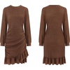 image:imageRVivimos Fall Elegant Dresses for Women Long Sleeve Crewneck Trendy Ruched Ruffle Hem Spring Casual Mini DressBrown