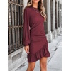 image:imageRVivimos Fall Elegant Dresses for Women Long Sleeve Crewneck Trendy Ruched Ruffle Hem Spring Casual Mini DressBurgundy