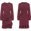 image:imageRVivimos Fall Elegant Dresses for Women Long Sleeve Crewneck Trendy Ruched Ruffle Hem Spring Casual Mini DressBurgundy