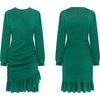 image:imageRVivimos Fall Elegant Dresses for Women Long Sleeve Crewneck Trendy Ruched Ruffle Hem Spring Casual Mini DressGreen