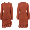 image:imageRVivimos Fall Elegant Dresses for Women Long Sleeve Crewneck Trendy Ruched Ruffle Hem Spring Casual Mini DressRust Brown