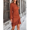 image:imageRVivimos Fall Elegant Dresses for Women Long Sleeve Crewneck Trendy Ruched Ruffle Hem Spring Casual Mini DressRust Brown