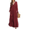 image:imageRVivimos Maxi Dress for Women Long Sleeve V Neck Empire Waist Layered Ruffle Boho Casual Flowy Long DressesBurgundy