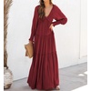 image:imageRVivimos Maxi Dress for Women Long Sleeve V Neck Empire Waist Layered Ruffle Boho Casual Flowy Long DressesBurgundy