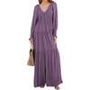 image:imageRVivimos Maxi Dress for Women Long Sleeve V Neck Empire Waist Layered Ruffle Boho Casual Flowy Long DressesDark Purple