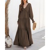 image:imageRVivimos Maxi Dress for Women Long Sleeve V Neck Empire Waist Layered Ruffle Boho Casual Flowy Long DressesDarkbrown