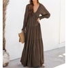 image:imageRVivimos Maxi Dress for Women Long Sleeve V Neck Empire Waist Layered Ruffle Boho Casual Flowy Long DressesDarkbrown