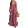 image:imageRVivimos Maxi Dress for Women Long Sleeve V Neck Empire Waist Layered Ruffle Boho Casual Flowy Long DressesDarkpink