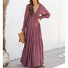 image:imageRVivimos Maxi Dress for Women Long Sleeve V Neck Empire Waist Layered Ruffle Boho Casual Flowy Long DressesDarkrose