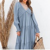 image:imageRVivimos Maxi Dress for Women Long Sleeve V Neck Empire Waist Layered Ruffle Boho Casual Flowy Long DressesHaze Blue
