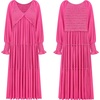 image:imageRVivimos Maxi Dress for Women Long Sleeve V Neck Empire Waist Layered Ruffle Boho Casual Flowy Long DressesHot Pink