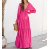image:imageRVivimos Maxi Dress for Women Long Sleeve V Neck Empire Waist Layered Ruffle Boho Casual Flowy Long DressesHot Pink