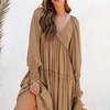 image:imageRVivimos Maxi Dress for Women Long Sleeve V Neck Empire Waist Layered Ruffle Boho Casual Flowy Long DressesKhaki