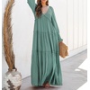image:imageRVivimos Maxi Dress for Women Long Sleeve V Neck Empire Waist Layered Ruffle Boho Casual Flowy Long DressesTeal Green