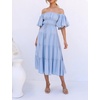 image:imageRVivimos OffShoulder Dresses for Women Summer Puff Sleeve Empire Waist Casual Ruffle ALine Flowy Midi Dress with BeltBabyblue