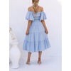 image:imageRVivimos OffShoulder Dresses for Women Summer Puff Sleeve Empire Waist Casual Ruffle ALine Flowy Midi Dress with BeltBabyblue
