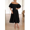 image:imageRVivimos OffShoulder Dresses for Women Summer Puff Sleeve Empire Waist Casual Ruffle ALine Flowy Midi Dress with BeltBlack