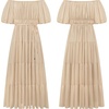 image:imageRVivimos OffShoulder Dresses for Women Summer Puff Sleeve Empire Waist Casual Ruffle ALine Flowy Midi Dress with BeltChampagne