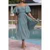 image:imageRVivimos OffShoulder Dresses for Women Summer Puff Sleeve Empire Waist Casual Ruffle ALine Flowy Midi Dress with BeltDusty Blue