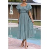 image:imageRVivimos OffShoulder Dresses for Women Summer Puff Sleeve Empire Waist Casual Ruffle ALine Flowy Midi Dress with BeltDusty Blue