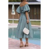 image:imageRVivimos OffShoulder Dresses for Women Summer Puff Sleeve Empire Waist Casual Ruffle ALine Flowy Midi Dress with BeltDusty Blue