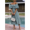 image:imageRVivimos OffShoulder Dresses for Women Summer Puff Sleeve Empire Waist Casual Ruffle ALine Flowy Midi Dress with BeltDusty Blue