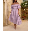 image:imageRVivimos OffShoulder Dresses for Women Summer Puff Sleeve Empire Waist Casual Ruffle ALine Flowy Midi Dress with BeltDusty Purple