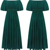 image:imageRVivimos OffShoulder Dresses for Women Summer Puff Sleeve Empire Waist Casual Ruffle ALine Flowy Midi Dress with BeltEmeraldgreen